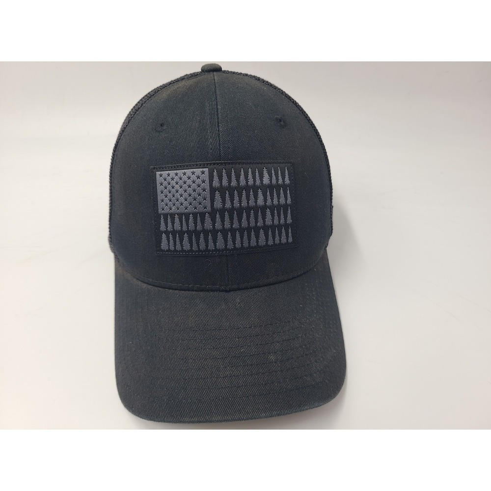 Columbia American Flag Trees Mesh Trucker Flex Fitted L-XL Hat Cap Hunt Black